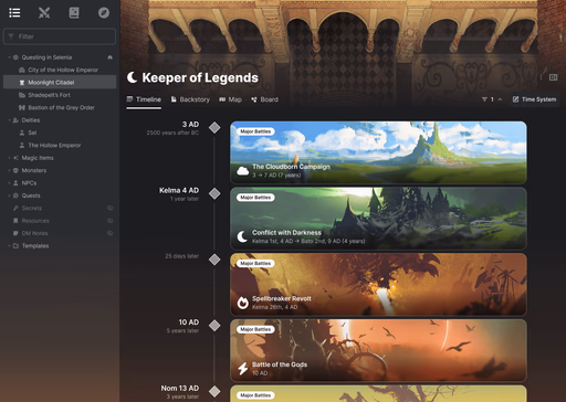 LegendKeeper lore editor with auto-linked terms, tags, and private secrets