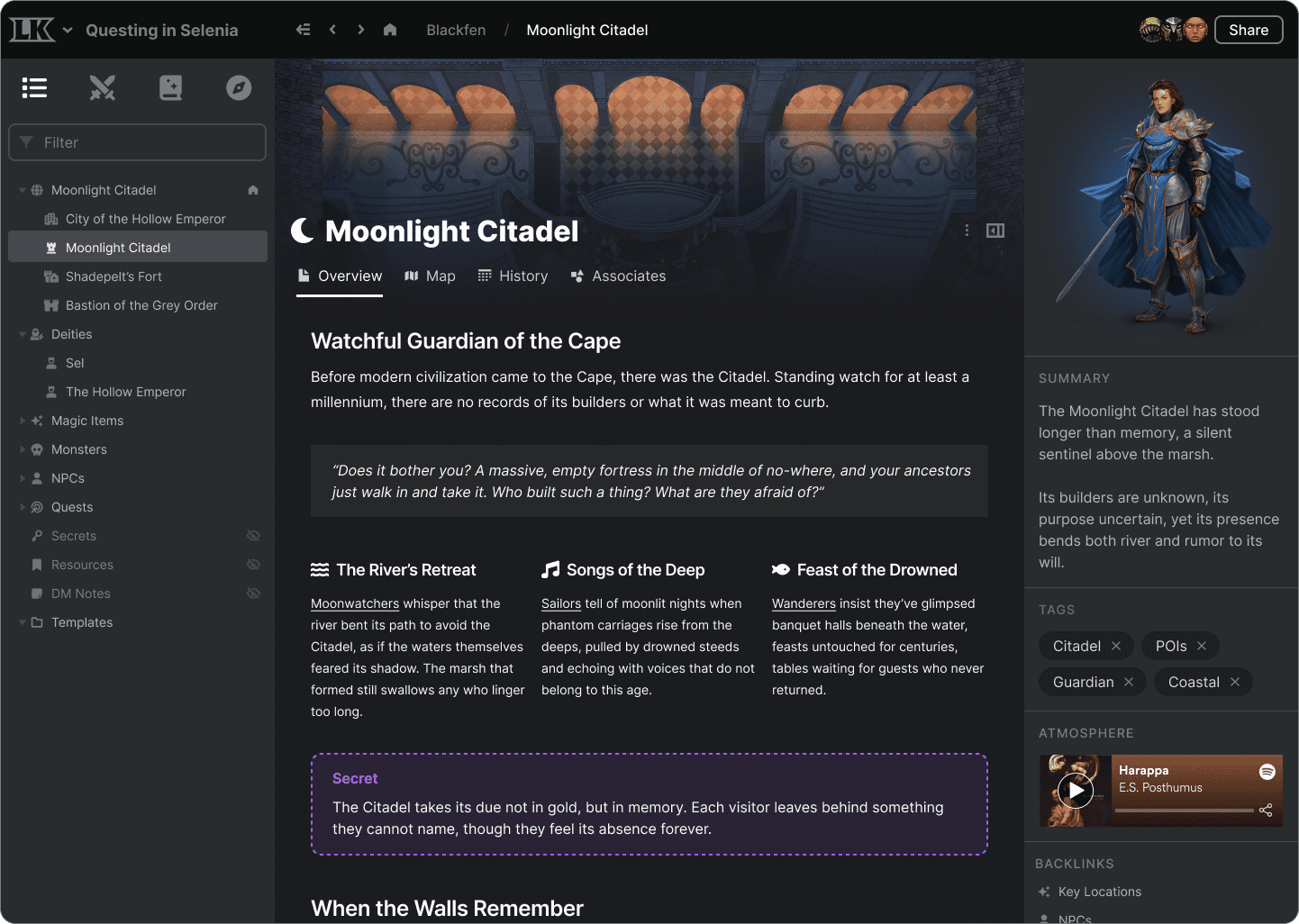 LegendKeeper worldbuilding app with maps and connected wiki articles