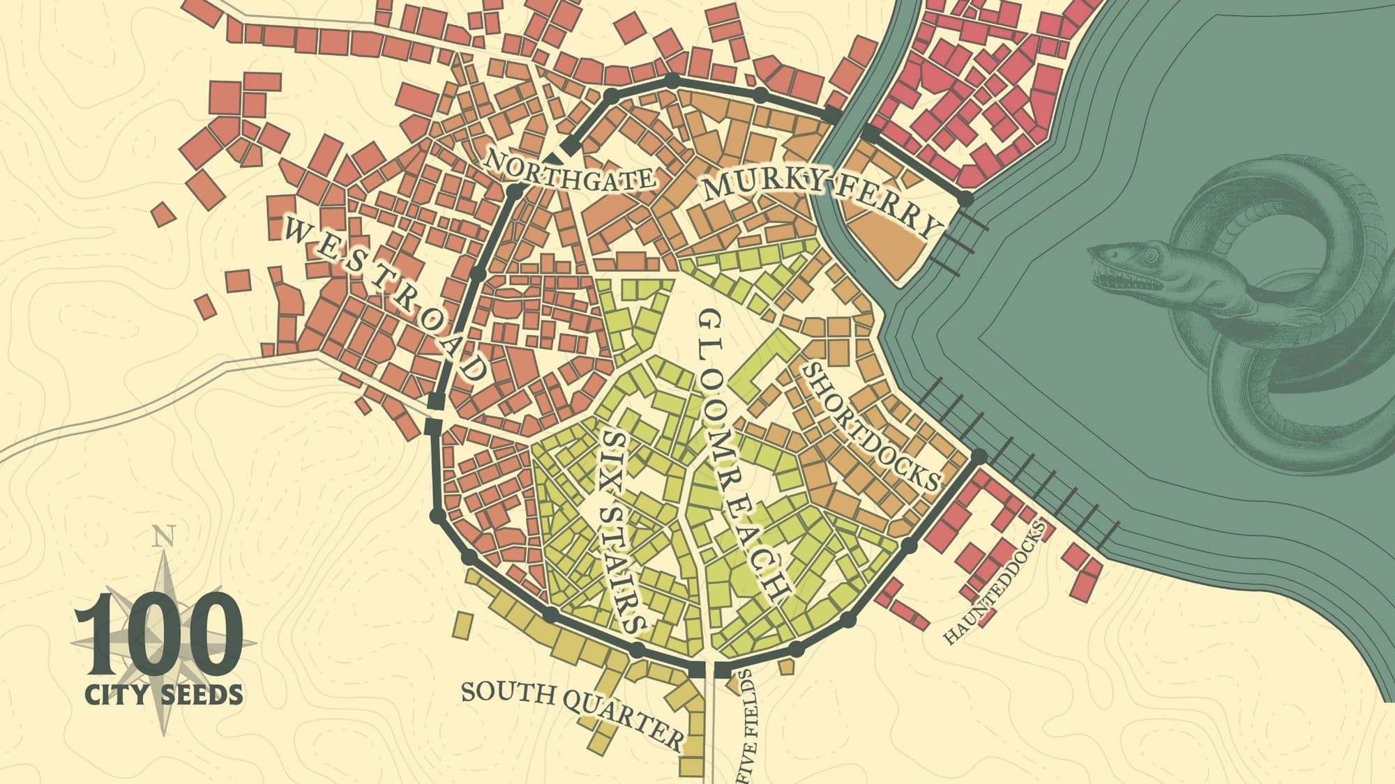 Medieval Fantasy City map procedurally generated by Watabou.