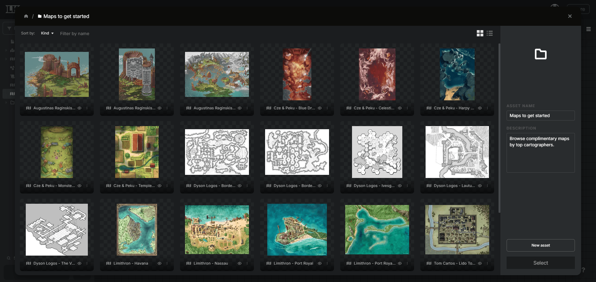 An image of the map images asset library for the Legendkeeper platform.