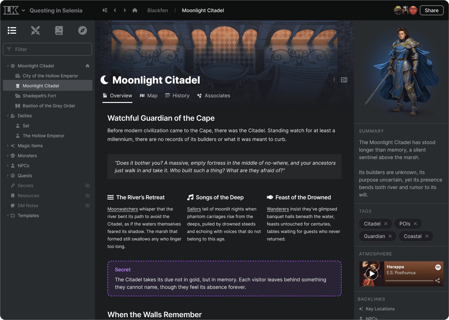 LegendKeeper worldbuilding app with maps and connected wiki articles